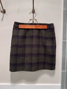 Plaid Mini Skirt in Olive Green with Purple Accents